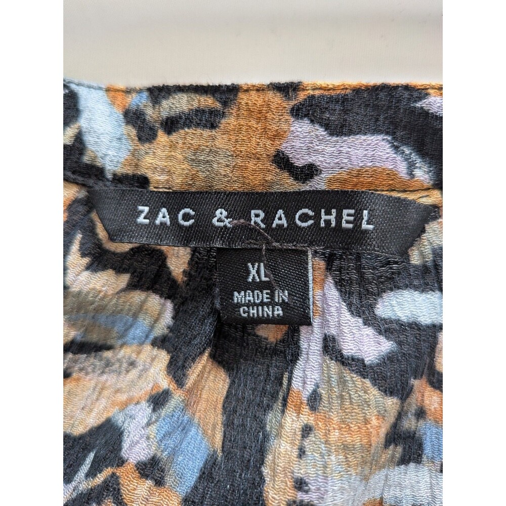 Zac & Rachel Blouse Women XL Multicolor Geo Peasant Boho Top Crochet Art To Wear - Picture 3 of 11
